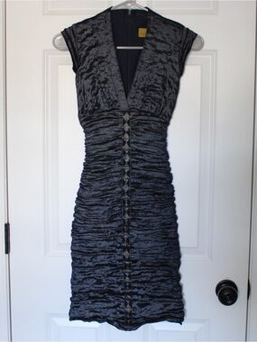 NICOLE MILLER Vintage black crinkle stretch bodycon cocktail dress